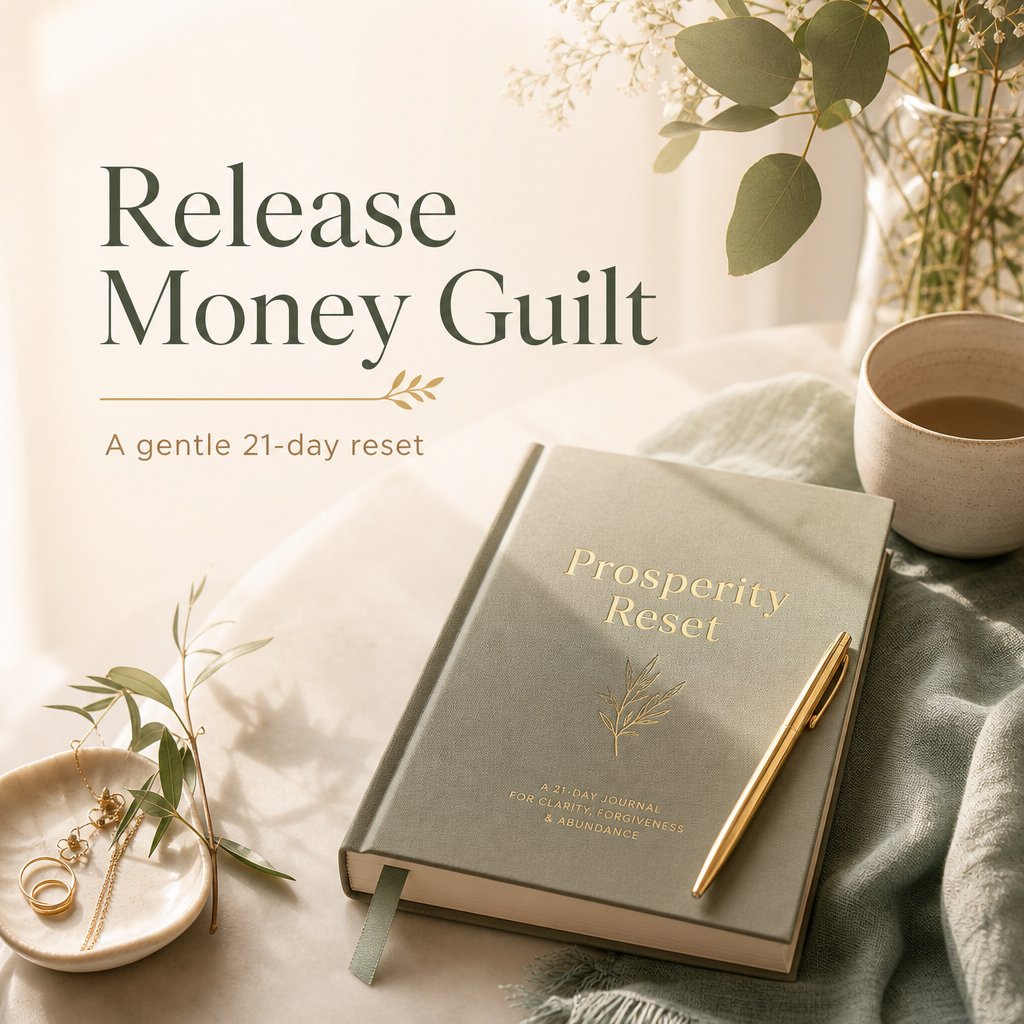 Warm editorial image of a journal and pen for the Prosperity Reset practice